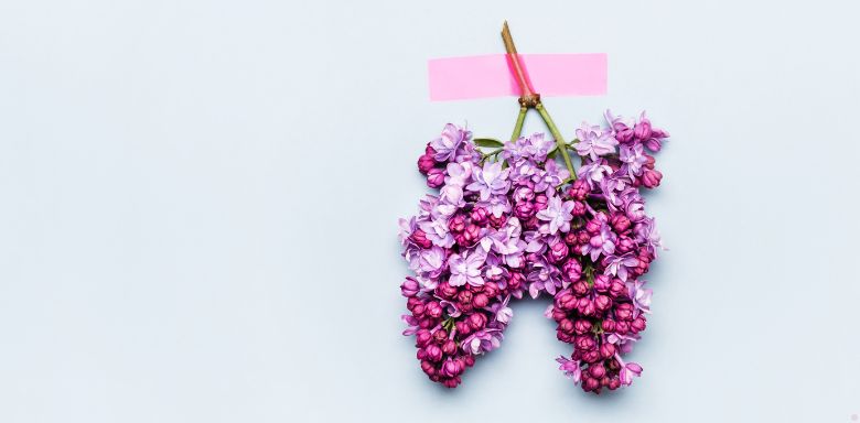 Lilac flowers positioned to look like lungs.